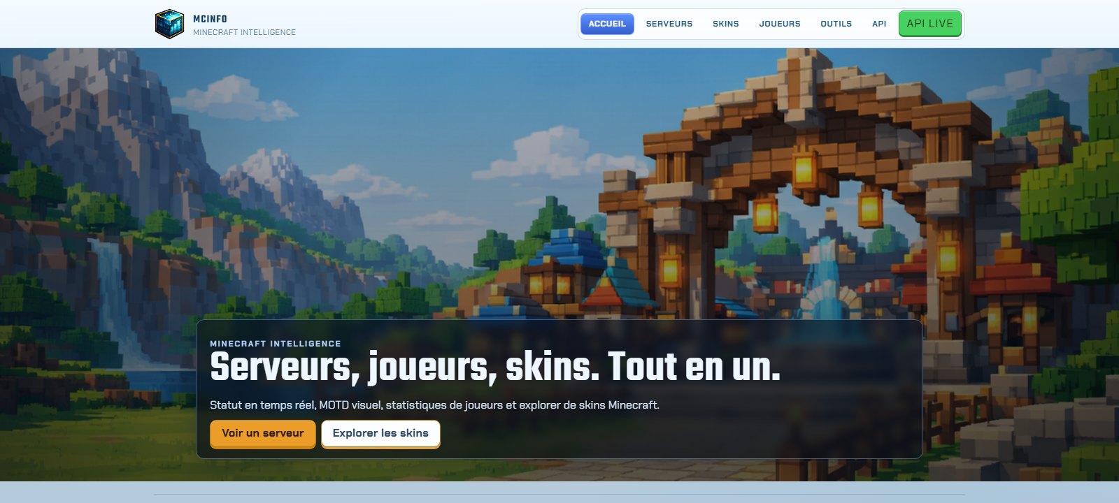 La page d'accueil de MCInfo